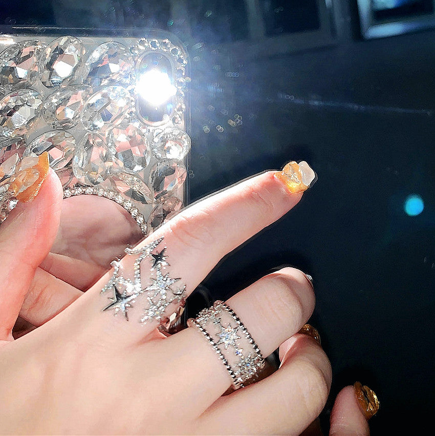 Bright Star Design White Gold Plated Zircon Starry Open Rings