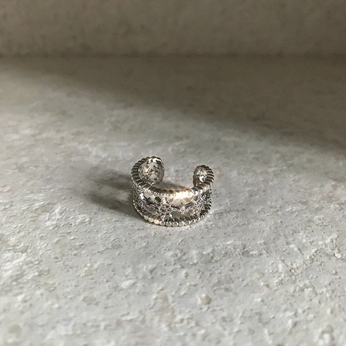 Bright Star Design White Gold Plated Zircon Starry Open Rings