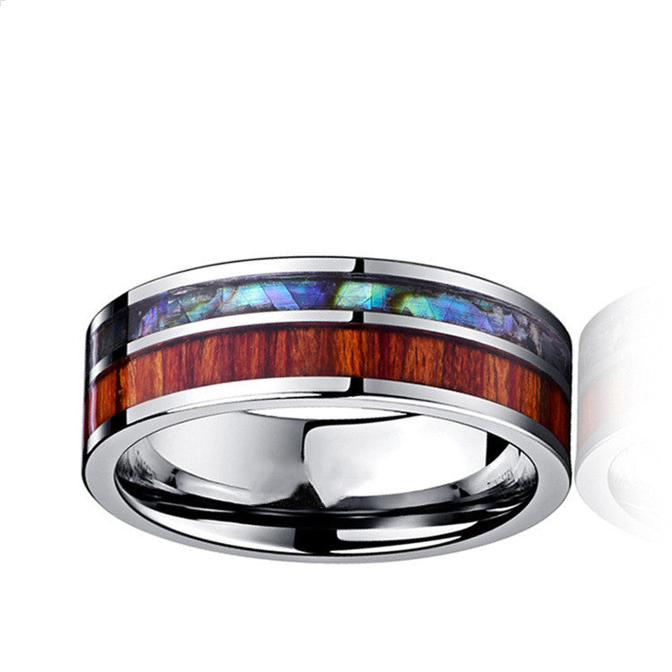 Fashion Tungsten Simple Wood Grain Shell Rings