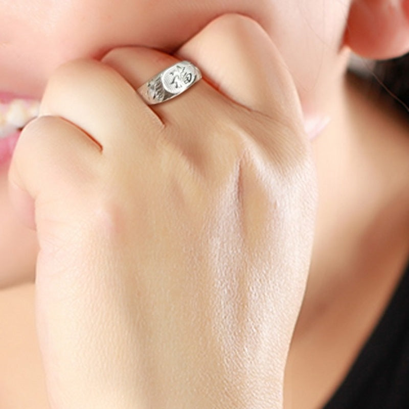 Fu Pure Sier Live Mouth Blessing Female Ring