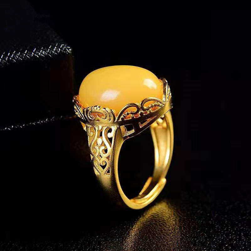 Women's Retro Ethnic Style Beeswax Inlaid Natural Full Honey Ring