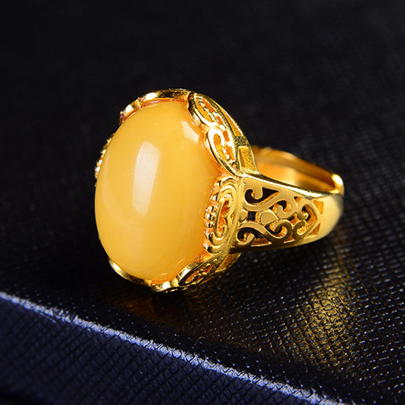 Women's Retro Ethnic Style Beeswax Inlaid Natural Full Honey Ring