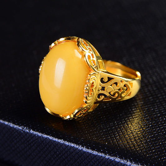 Women's Retro Ethnic Style Beeswax Inlaid Natural Full Honey Ring