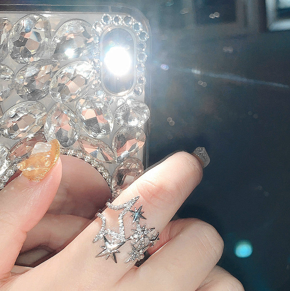 Bright Star Design White Gold Plated Zircon Starry Open Rings