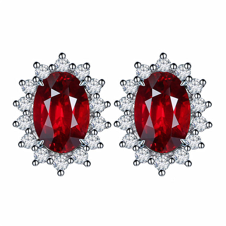 Women's Ruby Plated For Rose Gold Red Stud Earrings