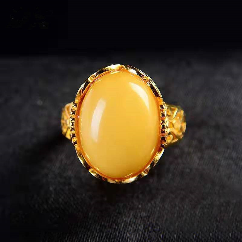 Women's Retro Ethnic Style Beeswax Inlaid Natural Full Honey Ring