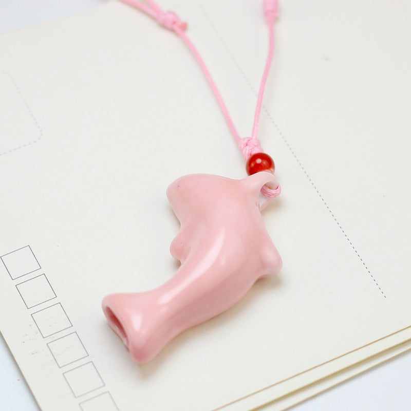 Dolphin Cute Cartoon Porcelain Whistle Blowing Necklaces