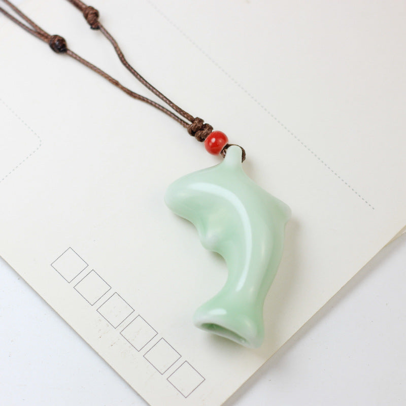 Dolphin Cute Cartoon Porcelain Whistle Blowing Necklaces