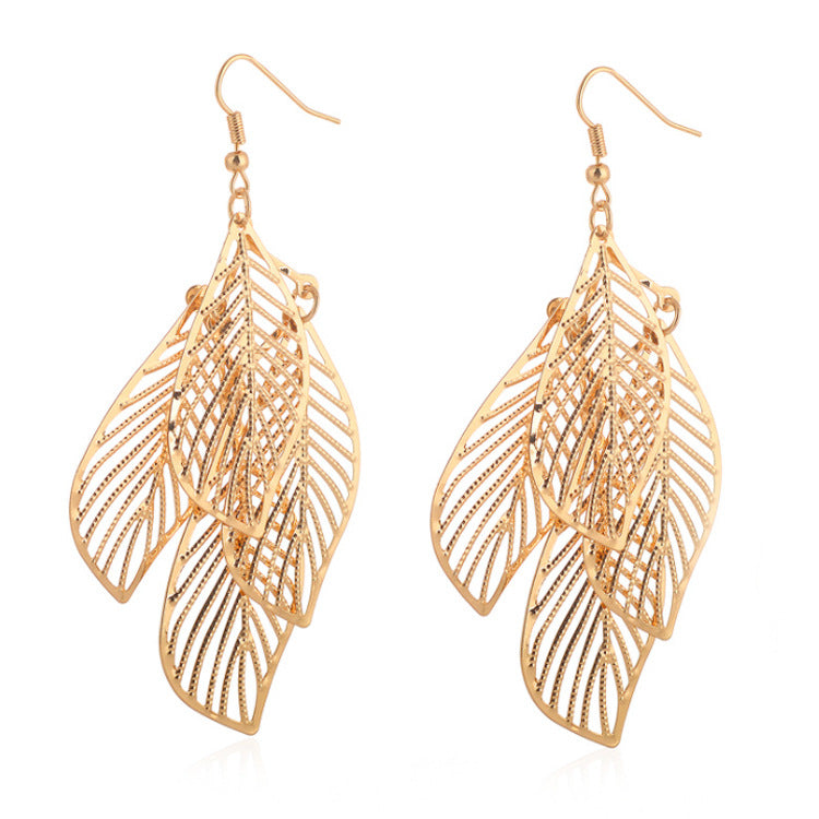 Women's Ethnic Style Retro Simple Hollow Leaf-shaped Long Earrings