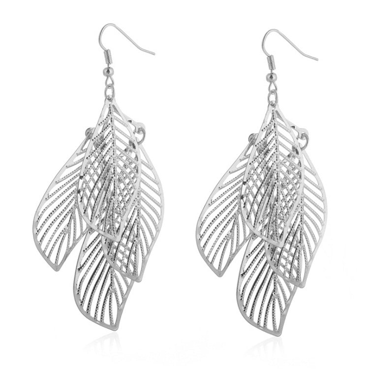 Women's Ethnic Style Retro Simple Hollow Leaf-shaped Long Earrings