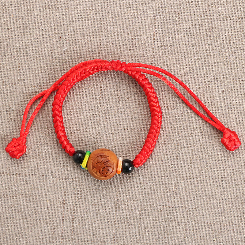 Dragon Boat Festival Supplies Free Regulation Red Rope Braid Peach Bracelet