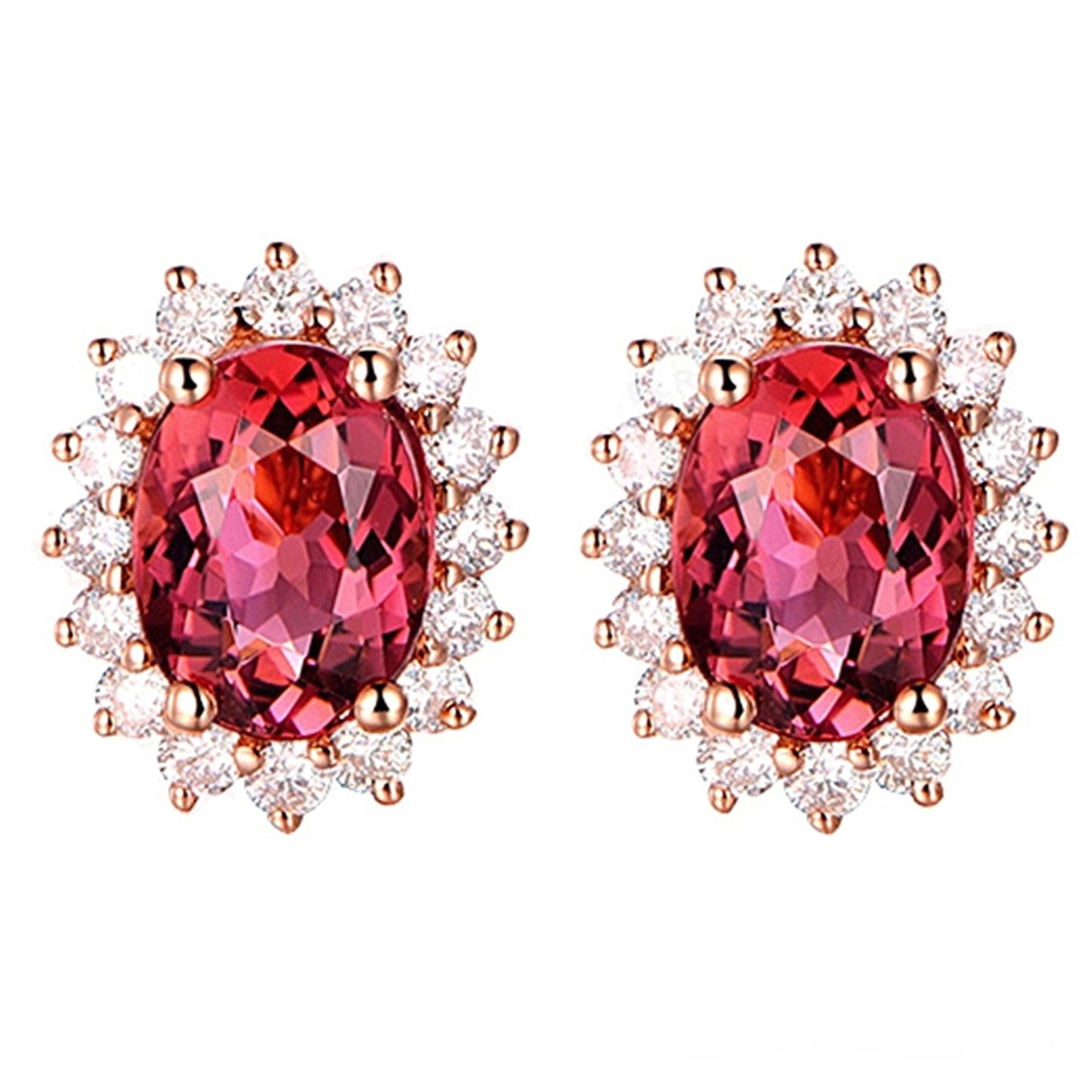 Women's Ruby Plated For Rose Gold Red Stud Earrings