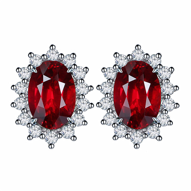 Women's Ruby Plated For Rose Gold Red Stud Earrings