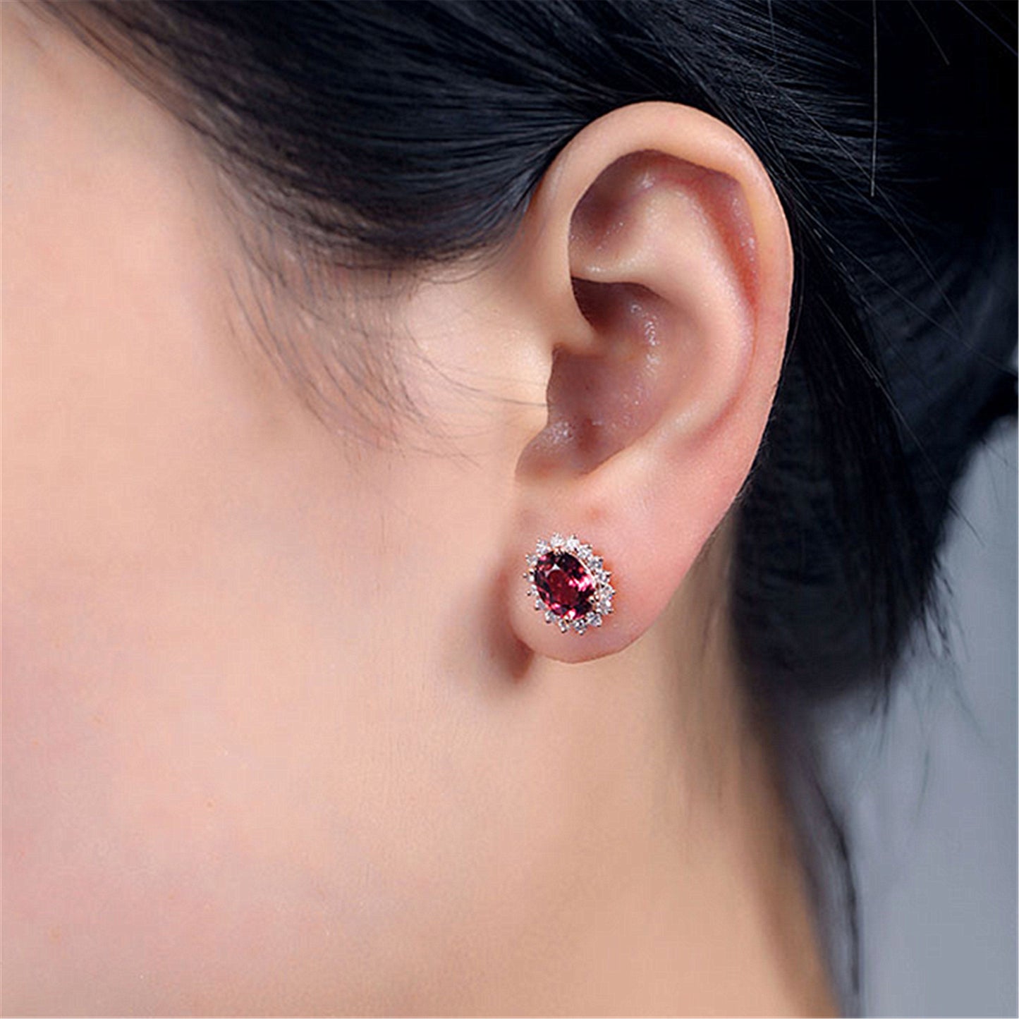 Women's Ruby Plated For Rose Gold Red Stud Earrings
