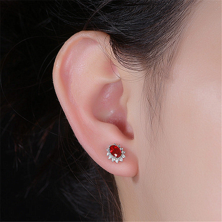 Women's Ruby Plated For Rose Gold Red Stud Earrings