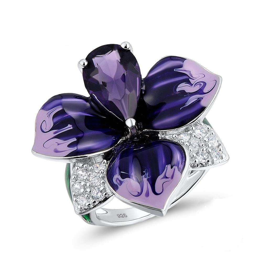 Women's Alloy Electroplated Enamel Cloisonne Craft Pansy Rings