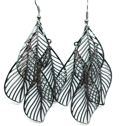 Women's Ethnic Style Retro Simple Hollow Leaf-shaped Long Earrings