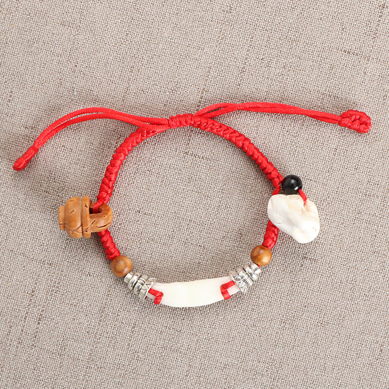 Dragon Boat Festival Supplies Free Regulation Red Rope Braid Peach Bracelet
