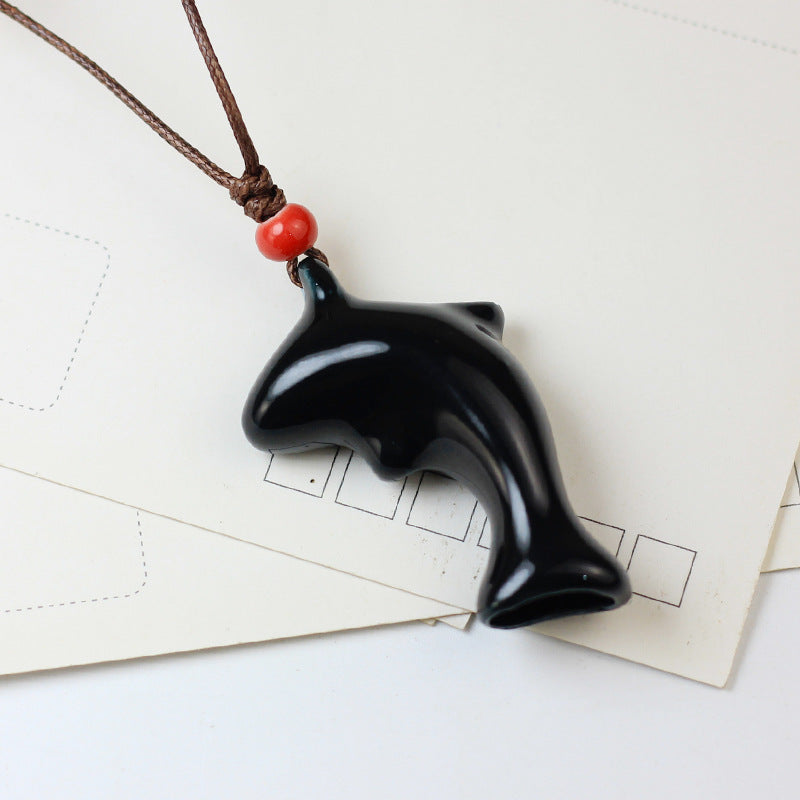 Dolphin Cute Cartoon Porcelain Whistle Blowing Necklaces