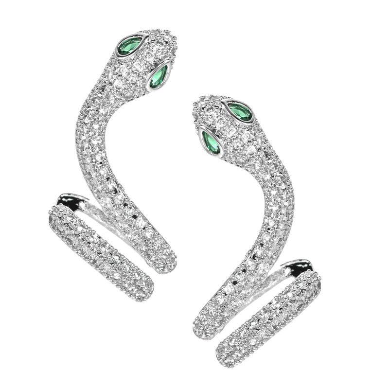 Personality Micro Inlaid Zircon Snake-shaped Ear Clip Female Sterling Earrings