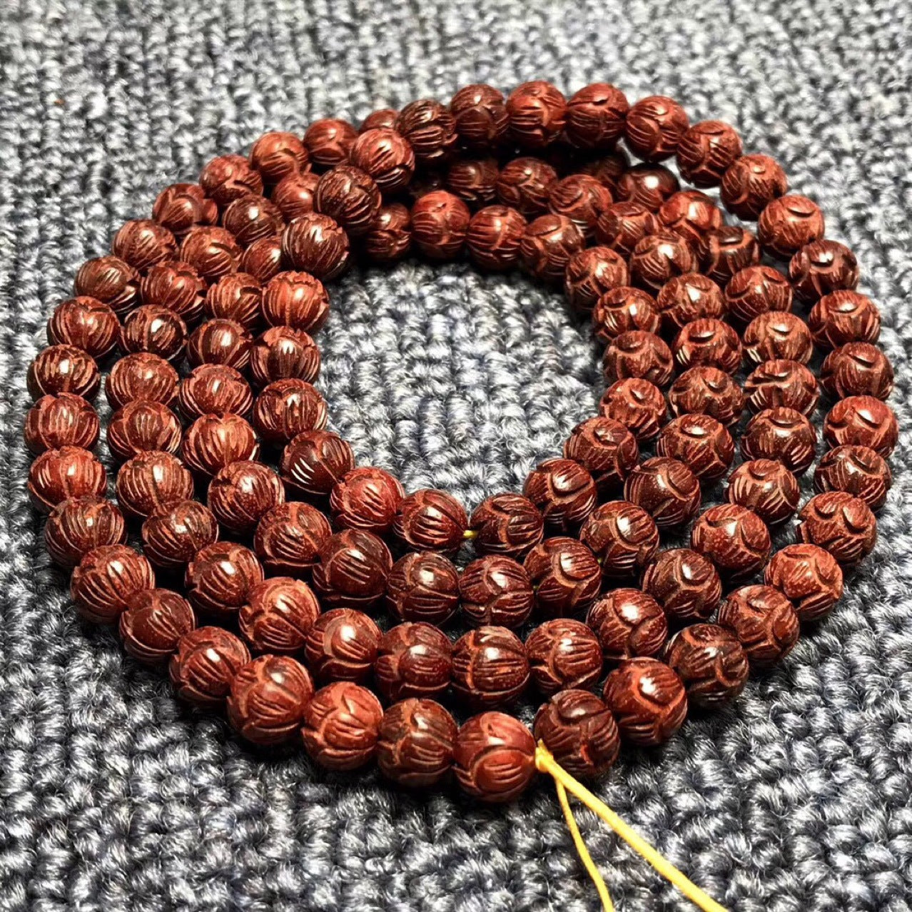 Rosewood Red Sandalwood Lotus Beads Carved Auspicious Cloud Bracelet