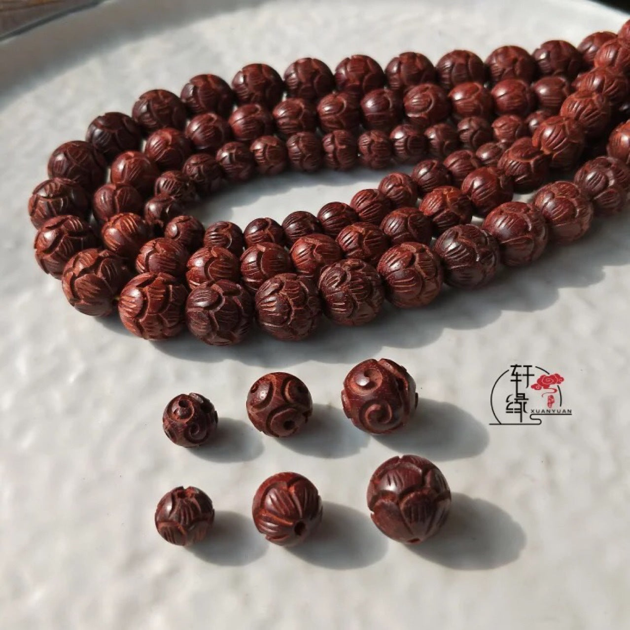 Rosewood Red Sandalwood Lotus Beads Carved Auspicious Cloud Bracelet