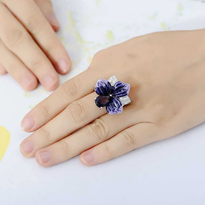 Women's Alloy Electroplated Enamel Cloisonne Craft Pansy Rings