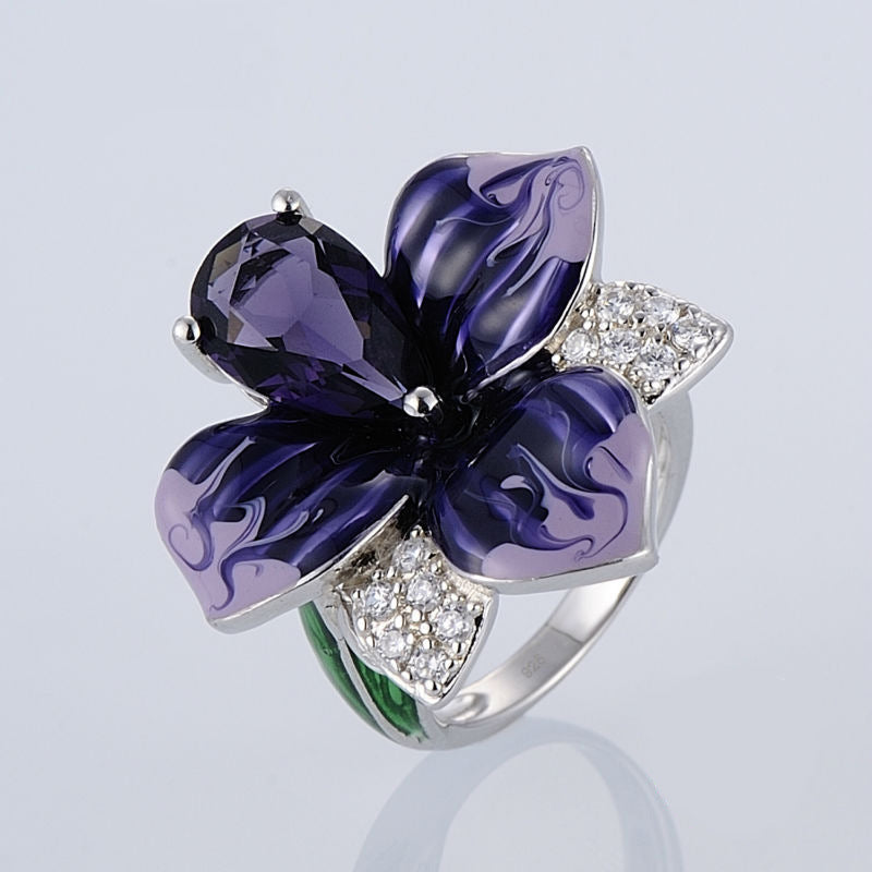 Women's Alloy Electroplated Enamel Cloisonne Craft Pansy Rings