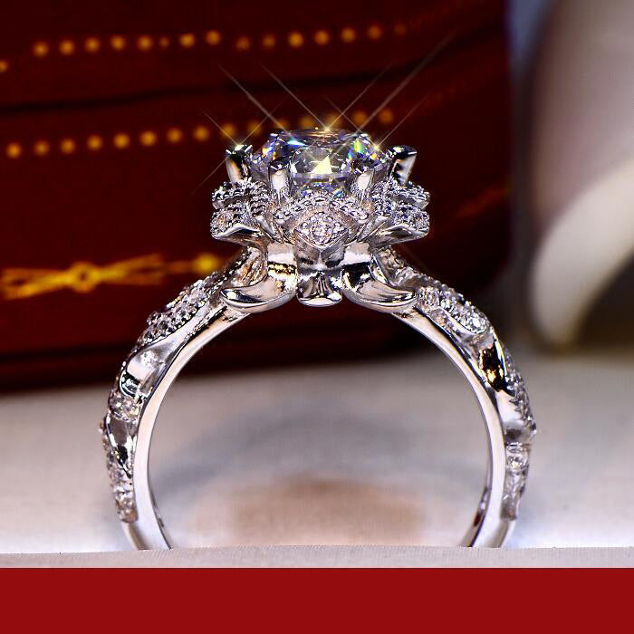 Women's Plated Hollow Flower Star Artificial Diamond Rings