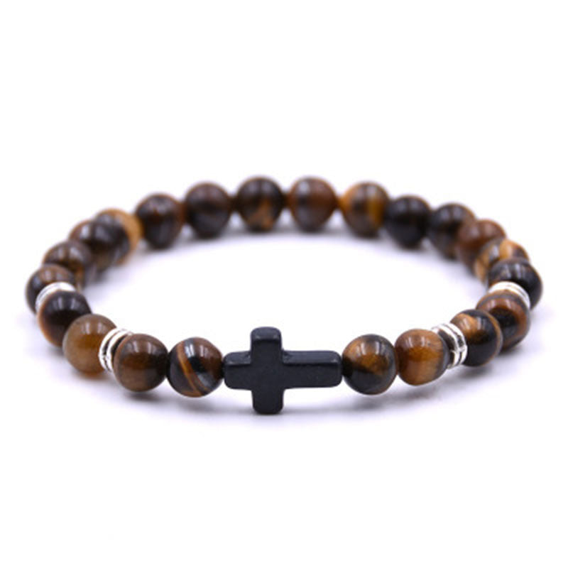 Black Stone Cross Stretch Volcanic Rock Bracelets