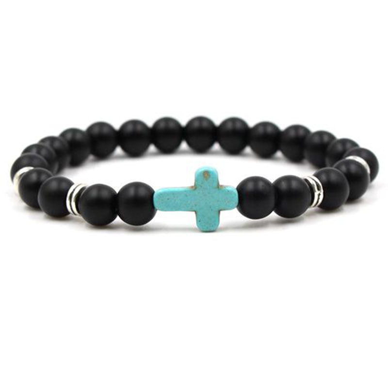 Black Stone Cross Stretch Volcanic Rock Bracelets