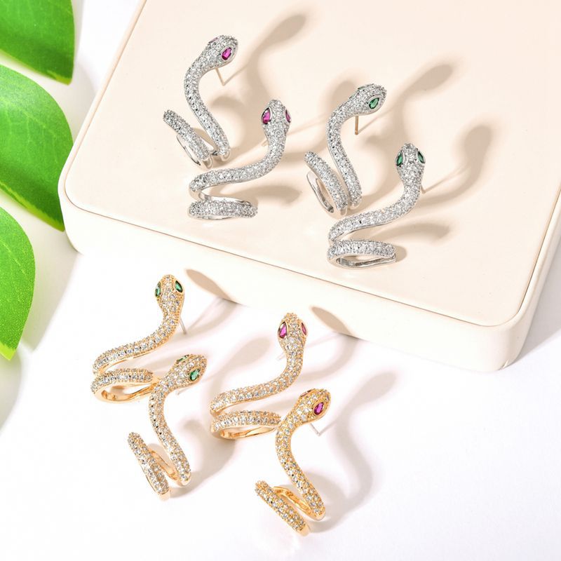 Personality Micro Inlaid Zircon Snake-shaped Ear Clip Female Sterling Earrings