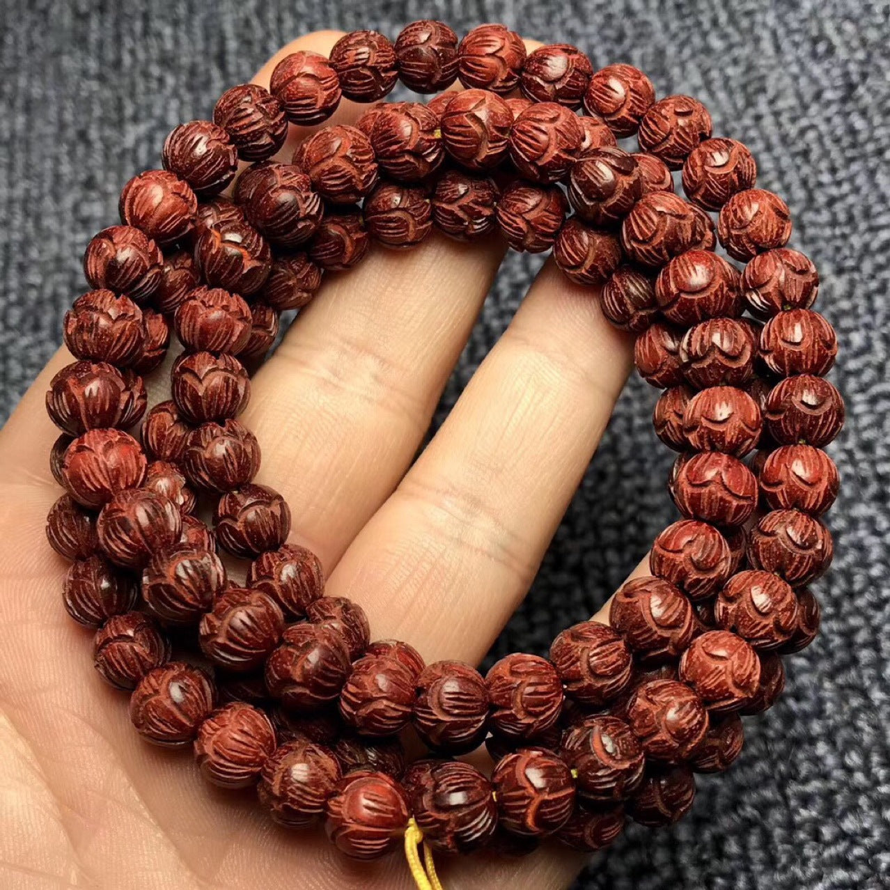 Rosewood Red Sandalwood Lotus Beads Carved Auspicious Cloud Bracelet