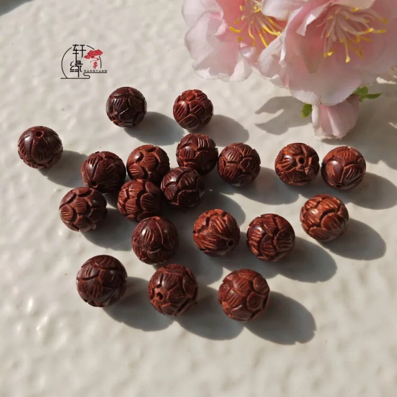 Rosewood Red Sandalwood Lotus Beads Carved Auspicious Cloud Bracelet