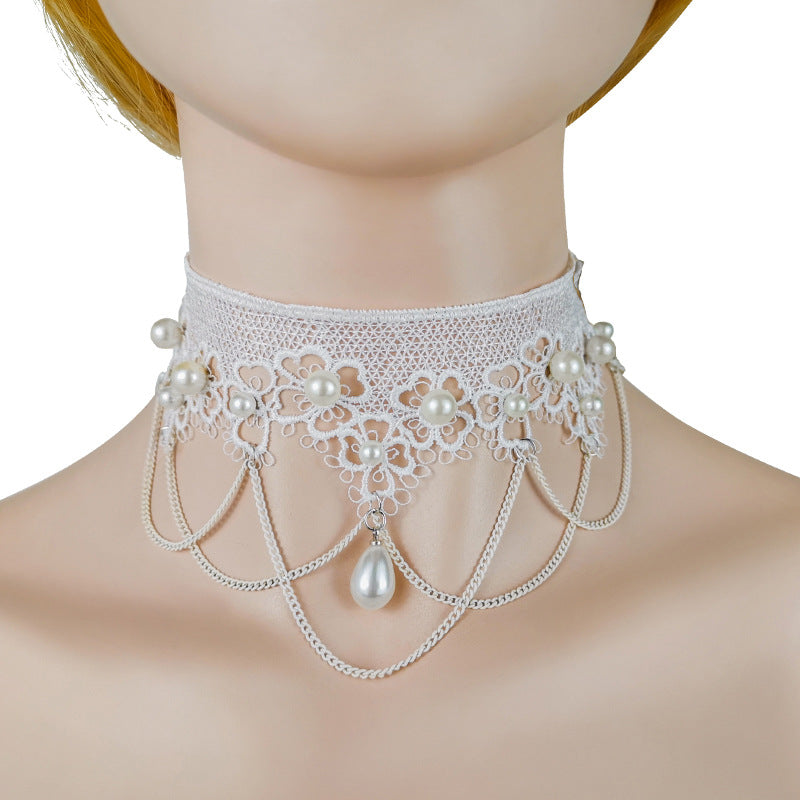 Women's Ornament White Pearl Handmade Lace With Necklaces