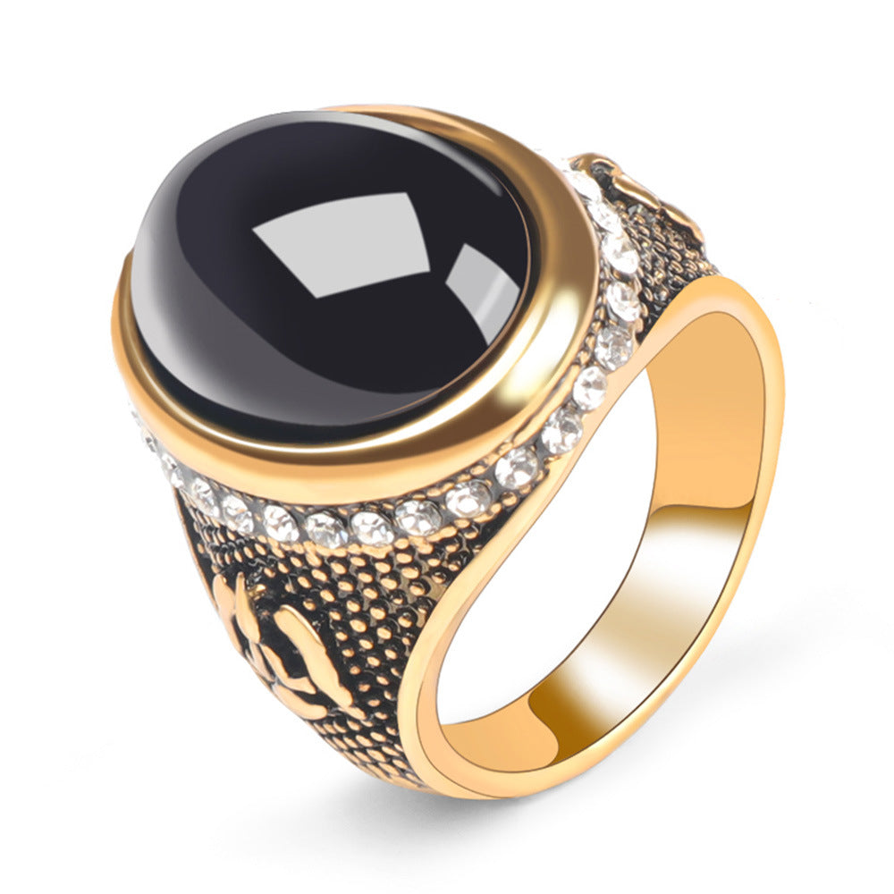Men's Black Onyx Gold Plated Diamond Novel Rings