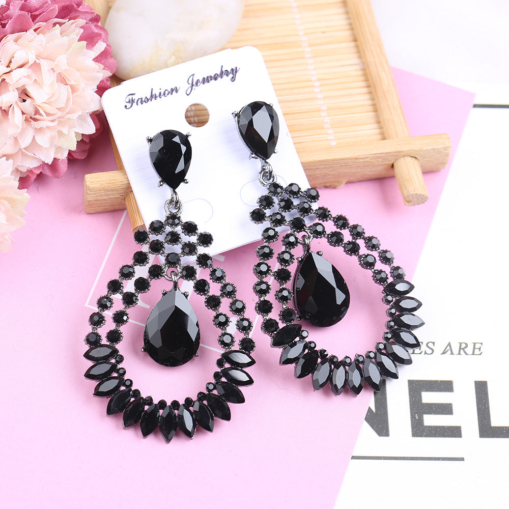 Women's Retro Vintage Hollow Crystal Rhinestone Eardrops Earrings