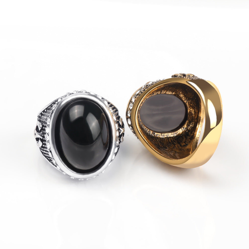 Men's Black Onyx Gold Plated Diamond Novel Rings