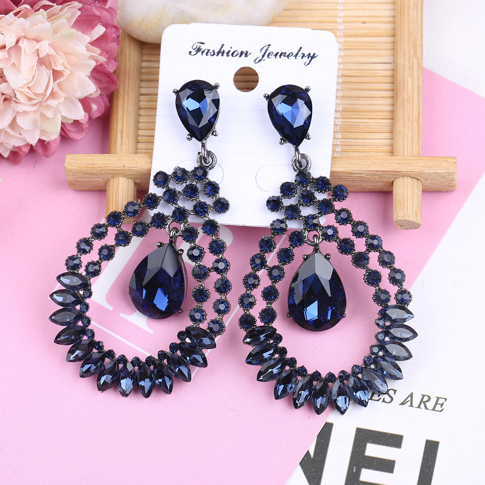 Women's Retro Vintage Hollow Crystal Rhinestone Eardrops Earrings