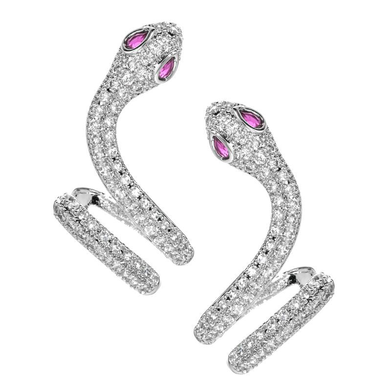 Personality Micro Inlaid Zircon Snake-shaped Ear Clip Female Sterling Earrings