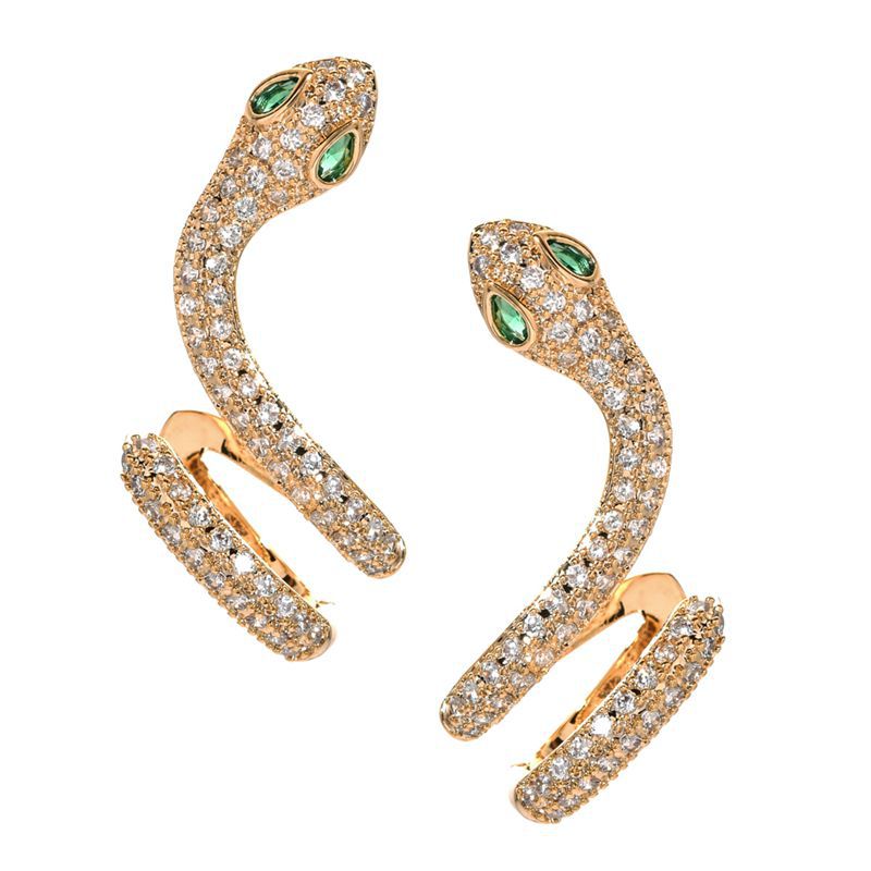 Personality Micro Inlaid Zircon Snake-shaped Ear Clip Female Sterling Earrings