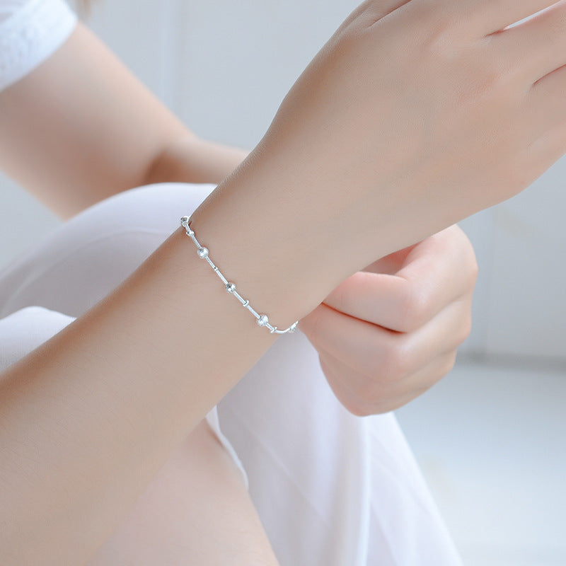Korean Style Sier Polished Frosted Lucky Beads Bracelet