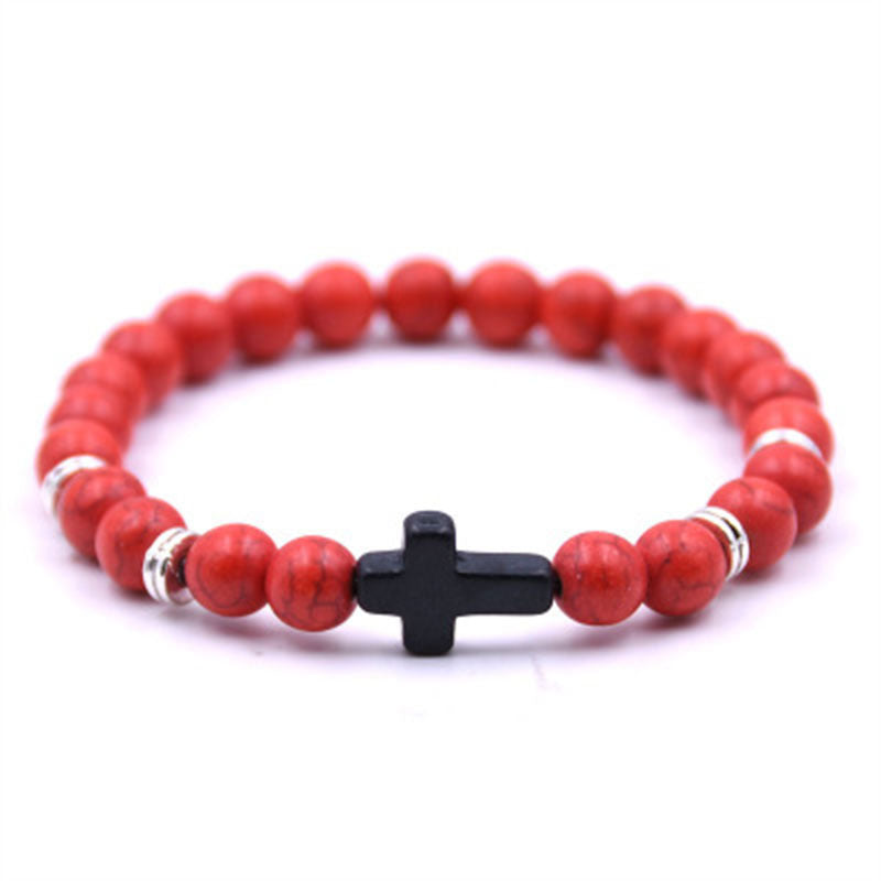 Black Stone Cross Stretch Volcanic Rock Bracelets