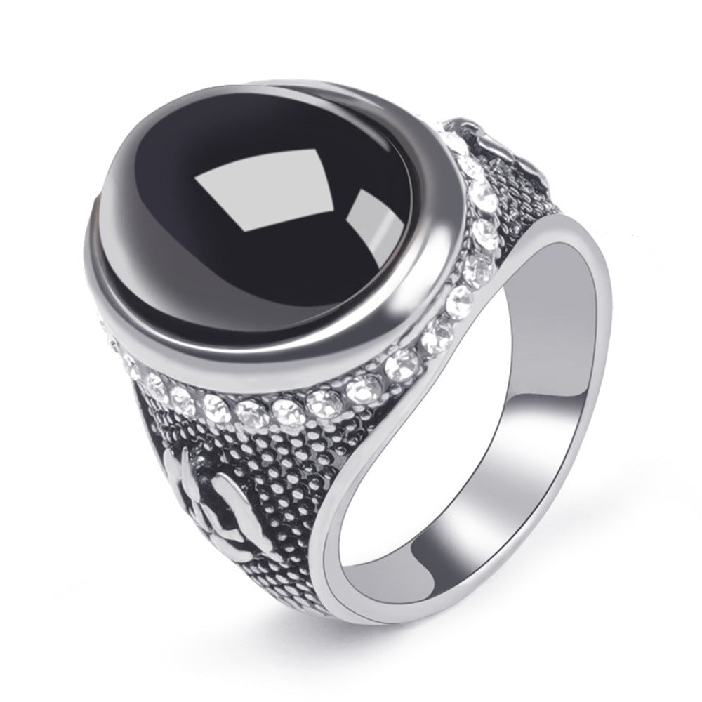 Men's Black Onyx Gold Plated Diamond Novel Rings