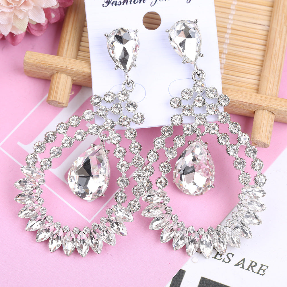 Women's Retro Vintage Hollow Crystal Rhinestone Eardrops Earrings