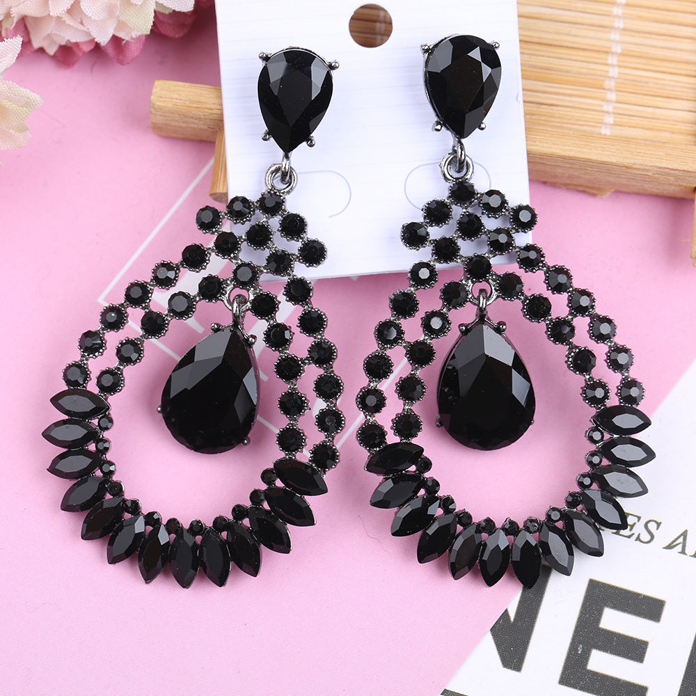 Women's Retro Vintage Hollow Crystal Rhinestone Eardrops Earrings