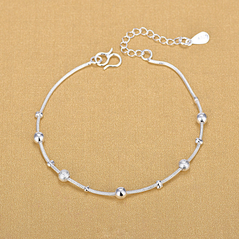 Korean Style Sier Polished Frosted Lucky Beads Bracelet