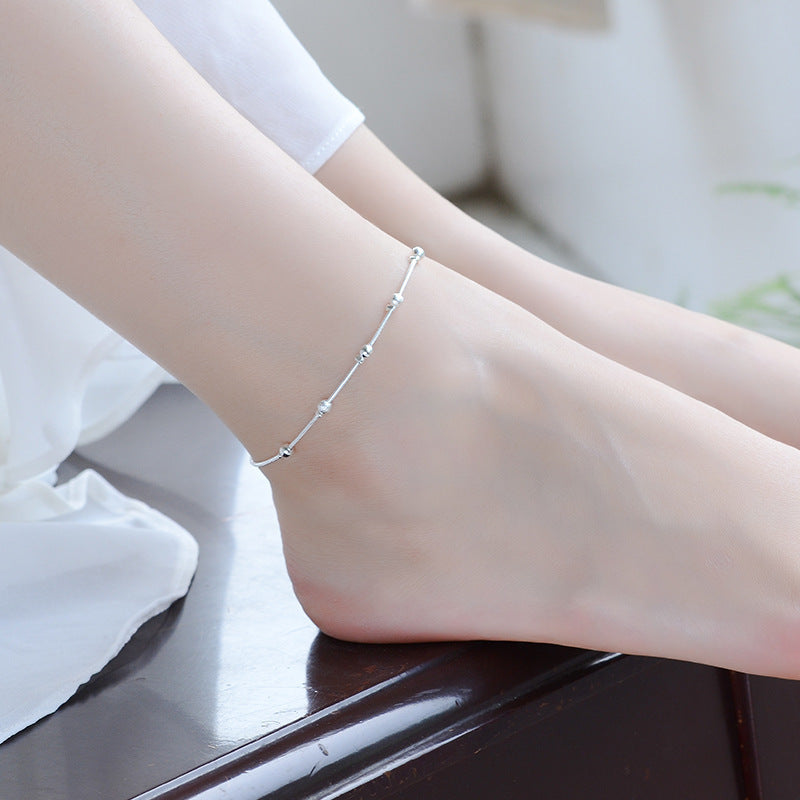 Korean Style Sier Polished Frosted Lucky Beads Bracelet