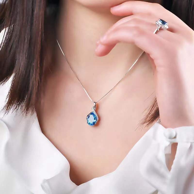 Women's Natural Topaz Clavicle Sterling Sier Ornament Valentine's Pendants