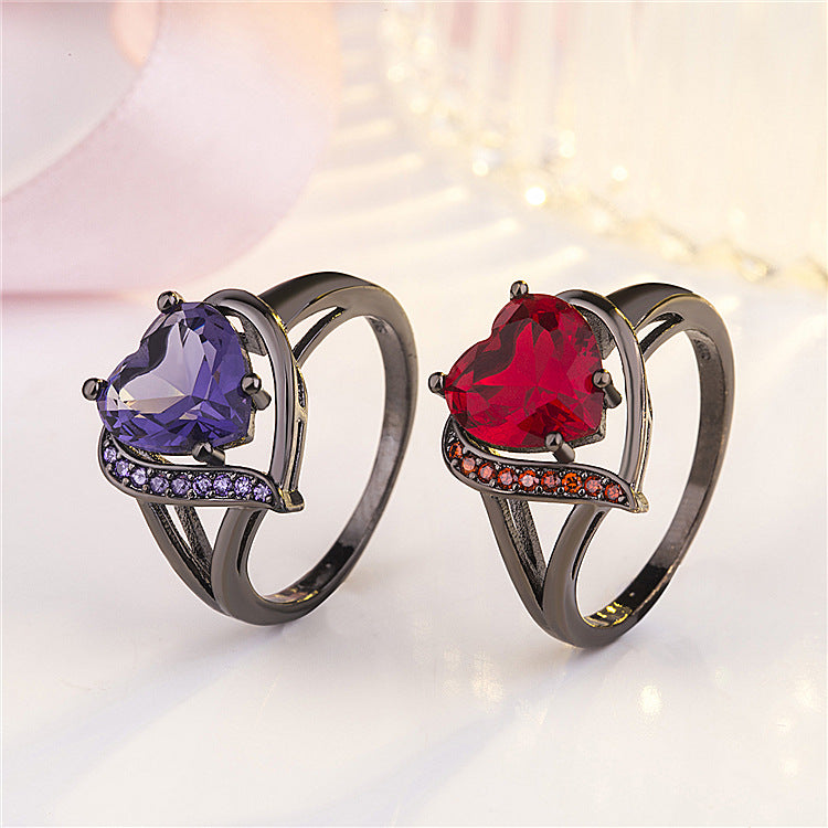 Fashion Heart-shaped Super Flash Jacinth Shank Rings